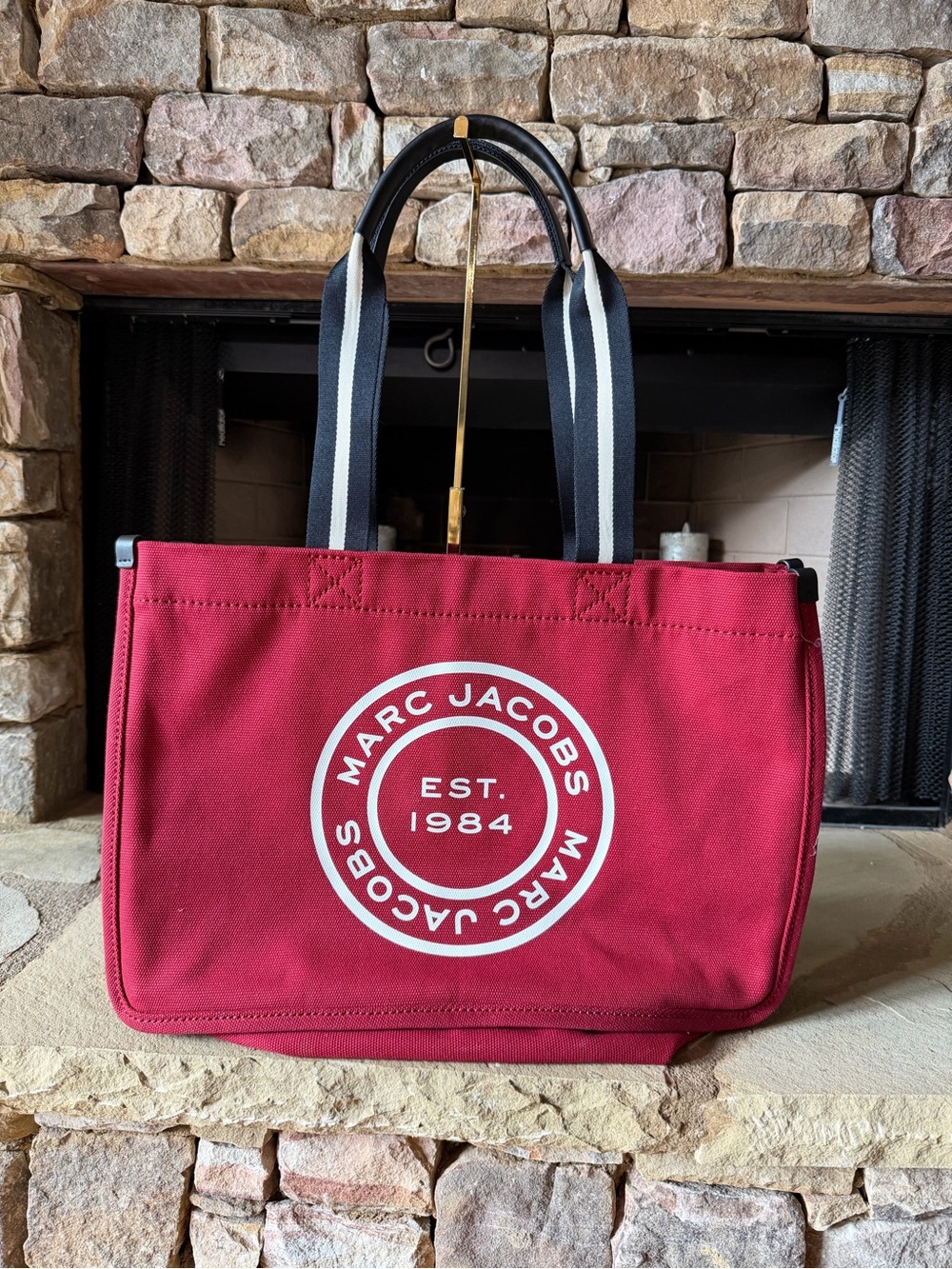 Marc Jacobs Red Canvas Tote Bag with Logo And Crossbody Strap